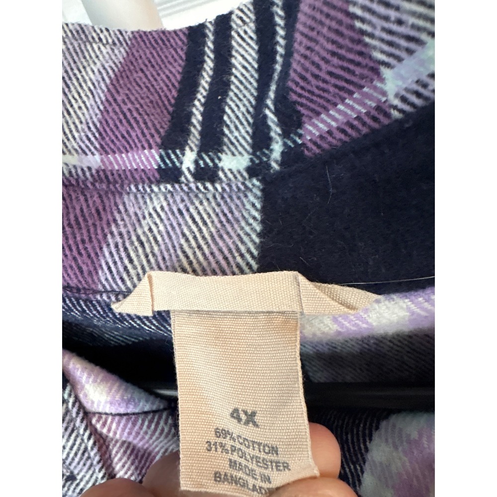 Duluth Trading flannel Shirt Womens 4X Purple Navy Plaid Long Sleeve Button Down - Picture 2 of 6